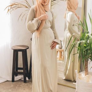 Aylana Textured Satin Dress- Aloe Green LAMEERA MODA